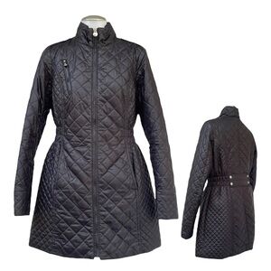 ROZ & ALI PUFFER JACKET BLACK QUILT MID LEGNTH LIGHTWEIGHT FULL ZIP SIZE MEDIUM